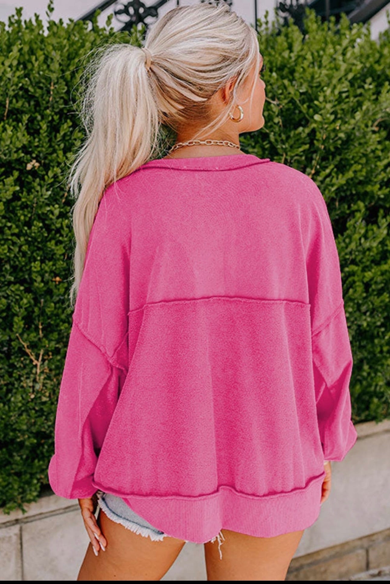 Drop Shoulder Henley Buttons Sweatshirt