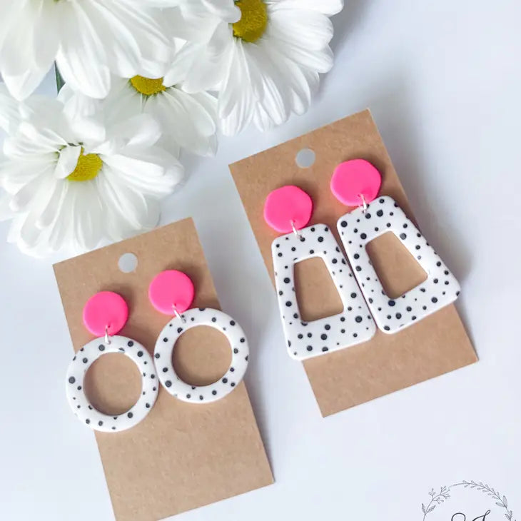 Earrings- Hot pink polka dot