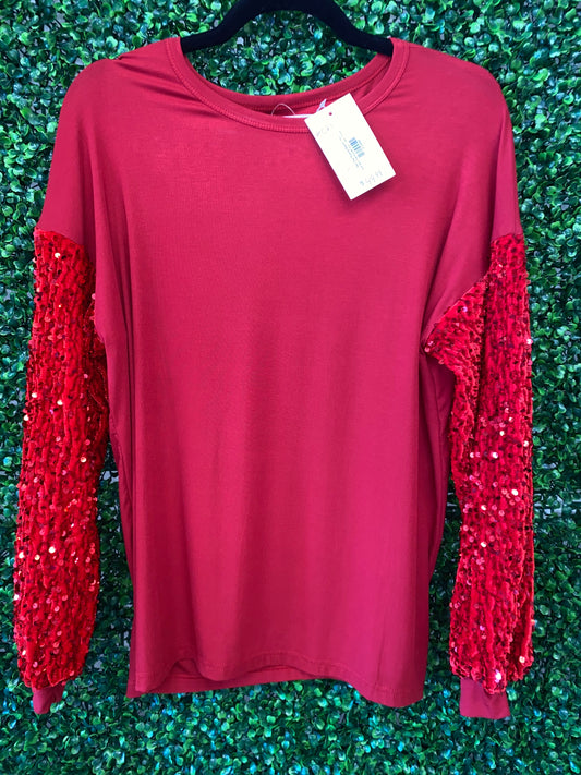 Red Sequined Long-Sleeve